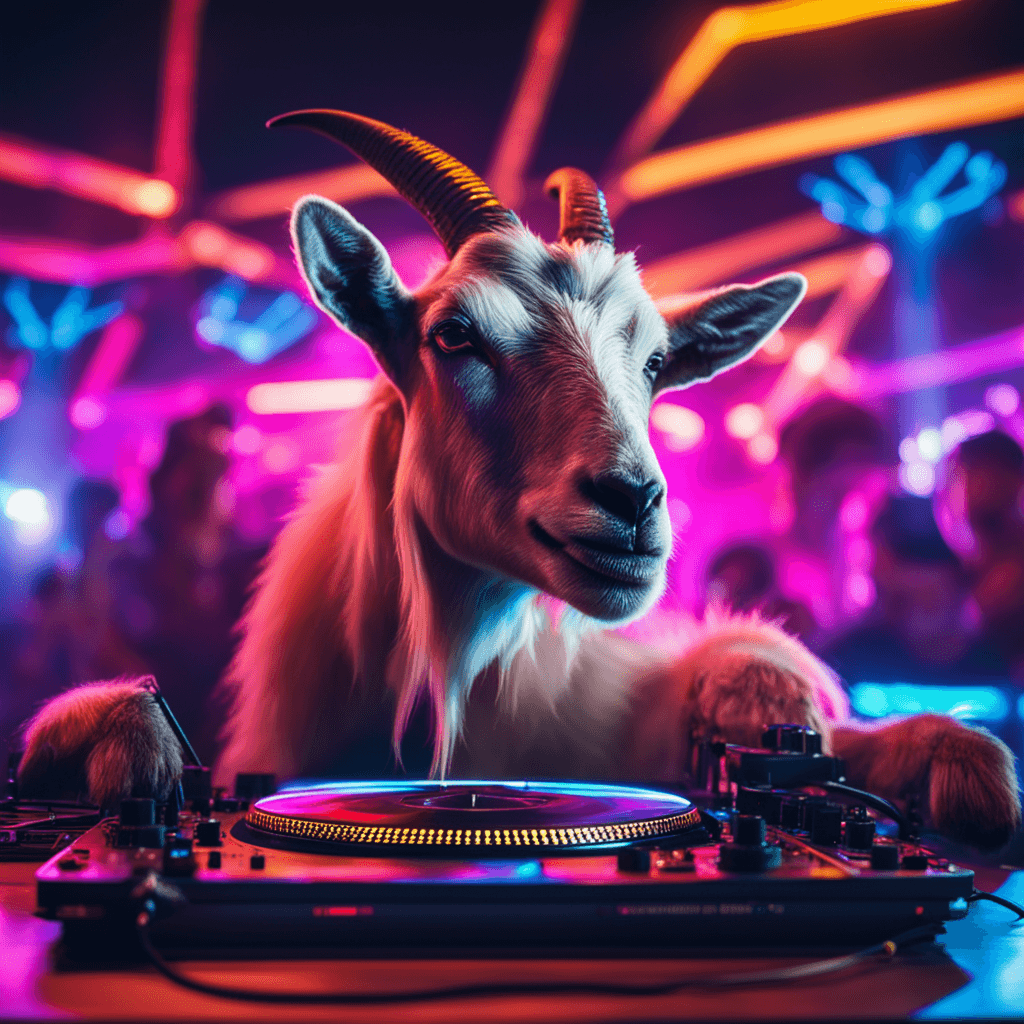 Goat DJ spinning at a neon festival