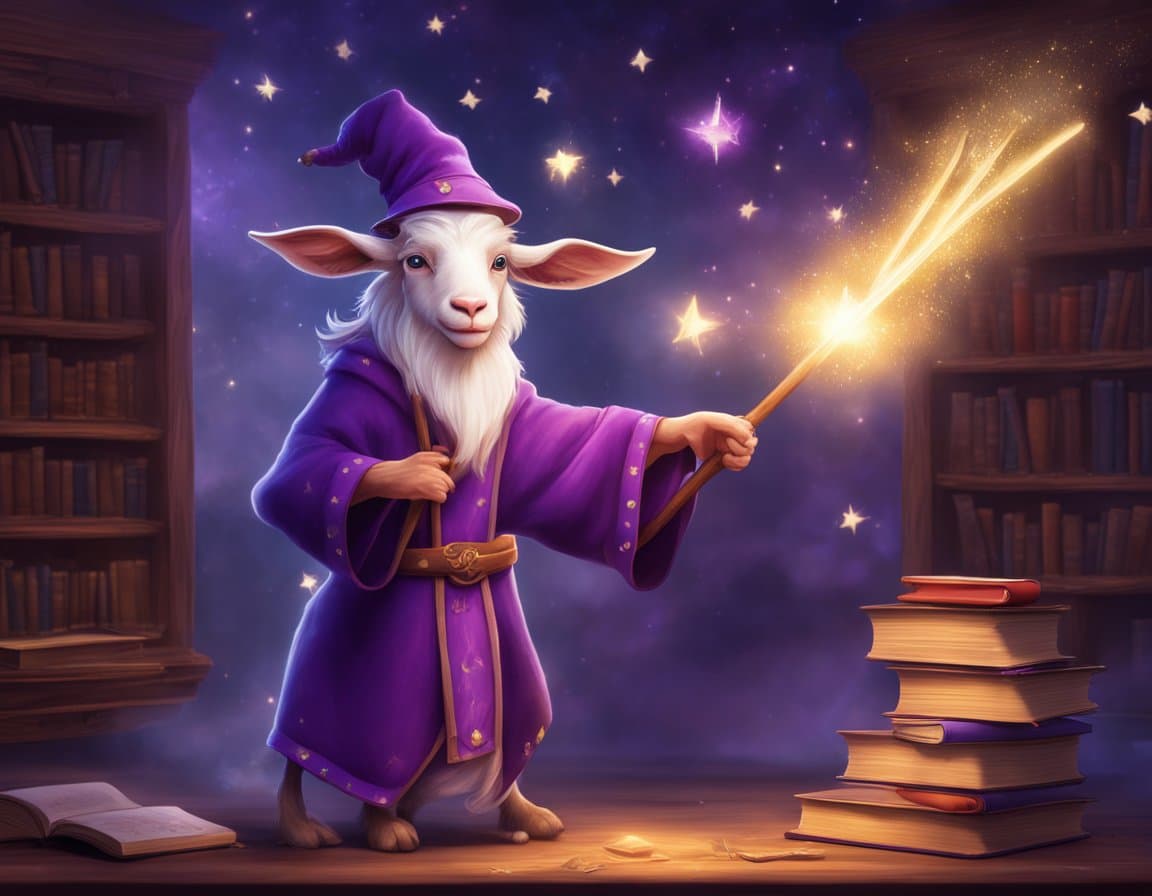 Wizard goat casting a starlight spell